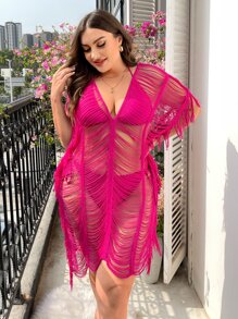 Swim Lushoire 大碼開口針法罩衫連衣裙不附比基尼