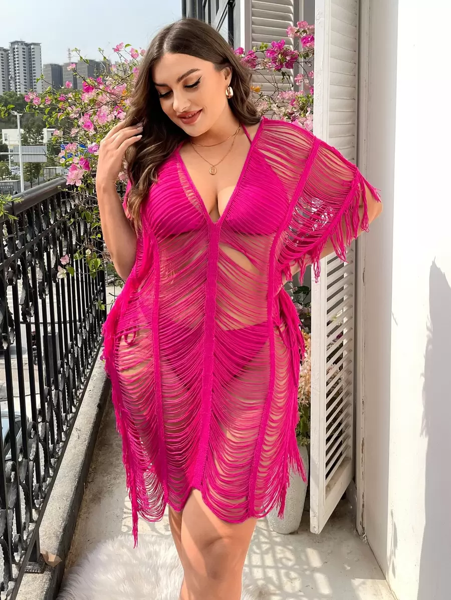 Swim Lushoire 大碼開口針法罩衫連衣裙不附比基尼