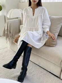 DAZY Đầm Viên lá sen màu trơn Dễ thương - trắng - Xem 5