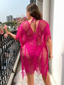 Swim Lushoire 大碼開口針法罩衫連衣裙不附比基尼