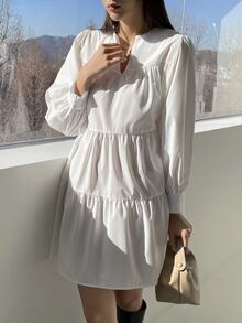 DAZY Đầm Viên lá sen màu trơn Dễ thương - trắng - Xem 6