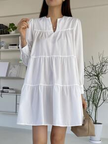 DAZY Đầm Viên lá sen màu trơn Dễ thương - trắng - Xem 7