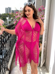 Swim Lushoire 大碼開口針法罩衫連衣裙不附比基尼