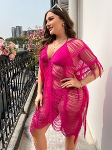 Swim Lushoire 大碼開口針法罩衫連衣裙不附比基尼