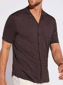 GENTILAND Men Solid Button Front Shirt - Chocolate Brown - View 1
