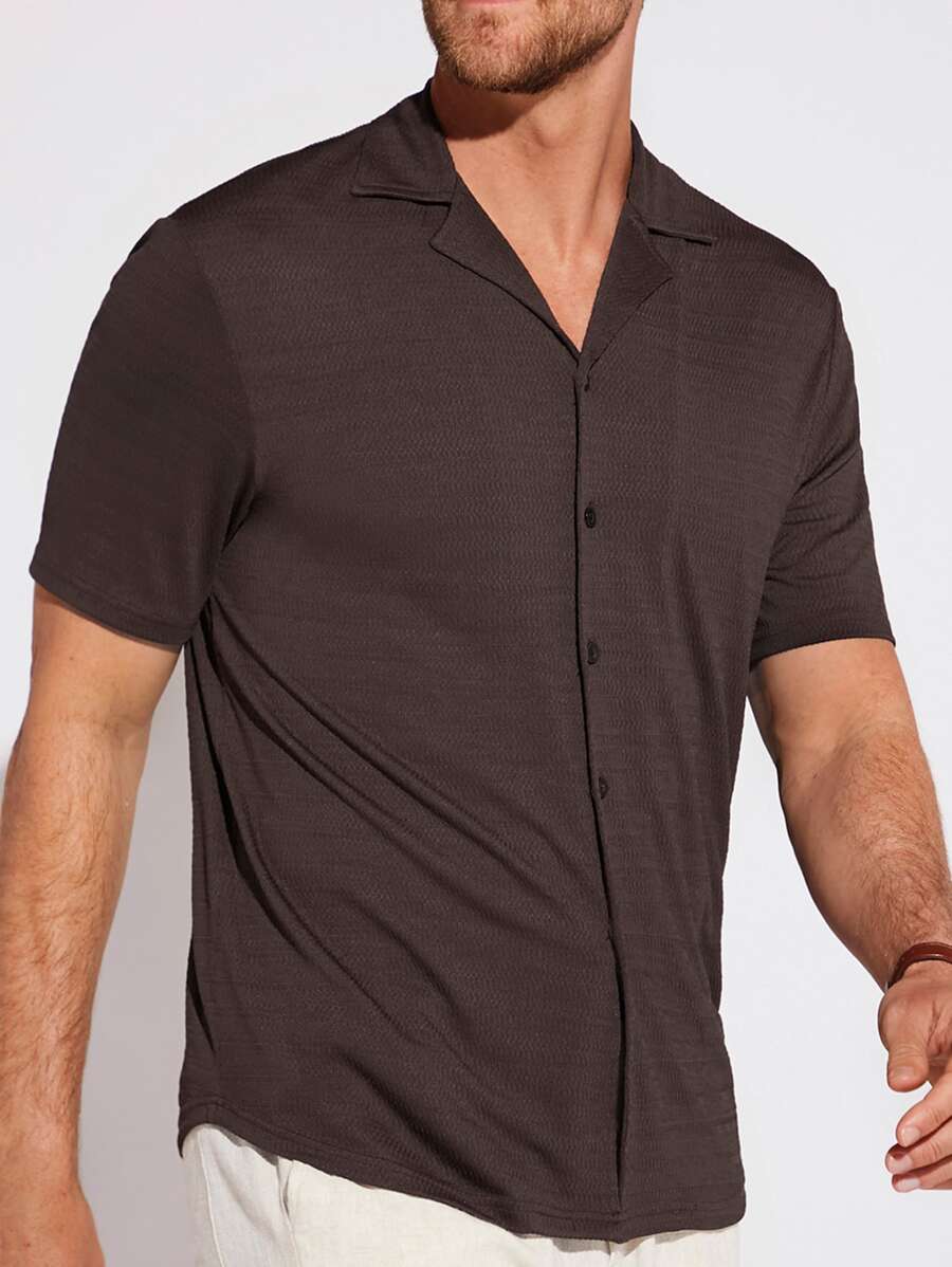 GENTILAND Men Solid Button Front Shirt - Chocolate Brown - View 1