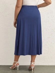 SHEIN BASICS Plus Solid Split Hem Skirt - Blue - View 4
