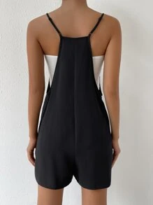 SHEIN EZwear 雙口袋吊帶連體短褲不附抹胸 - 黑色 - 查看 2