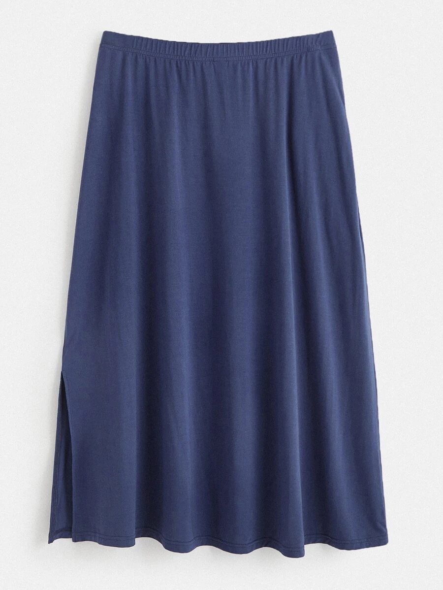 SHEIN BASICS Plus Solid Split Hem Skirt - Blue - View 1