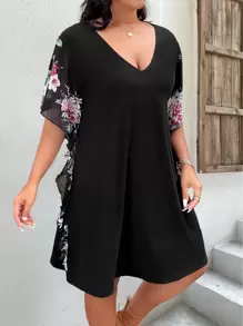 SHEIN LUNE Vestido con estampado floral ribete con fruncido