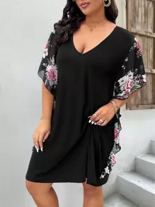 SHEIN LUNE Vestido con estampado floral ribete con fruncido