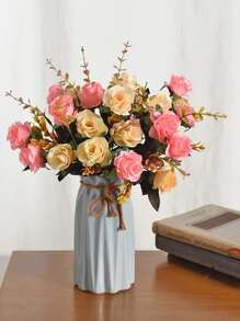 1入組塑料人造花花束婚禮用人造花束家居裝飾 - 彩色 - 查看 5