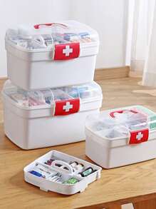 1入組塑膠藥品收納盒現代便攜頂部單條提帶藥鎖盒 - 白色 - 查看 1