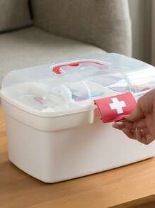 1入組塑膠藥品收納盒現代便攜頂部單條提帶藥鎖盒 - 白色 - 查看 2