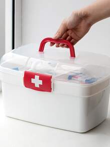 1入組塑膠藥品收納盒現代便攜頂部單條提帶藥鎖盒 - 白色 - 查看 4
