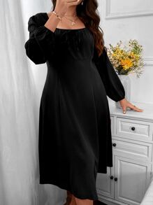 SHEIN Clasi Đầm Plus Size Thắt nút màu trơn Giải trí - màu đen - Xem 4