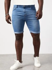 Manfinity RebelGame Men Plus Roll Up Hem Denim Shorts - Light Wash - View 9