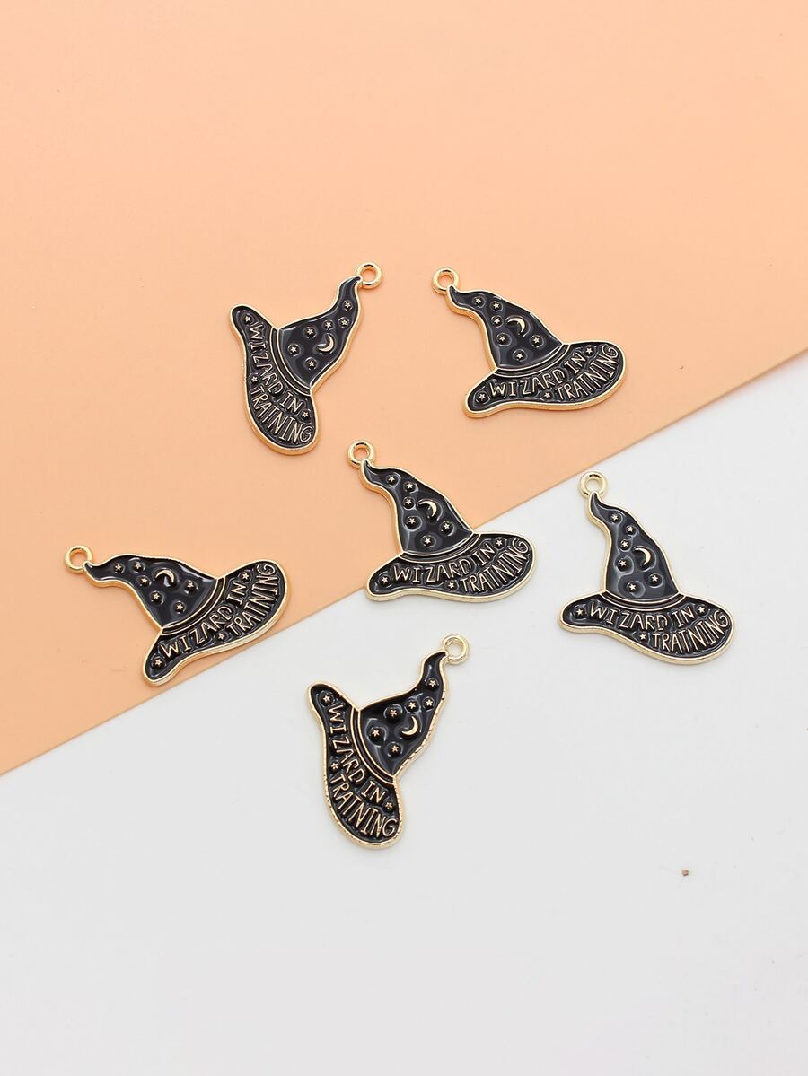 6 cái/bộ Mũ phù thủy DIY Mặt dây chuyền - màu đen - Xem 1