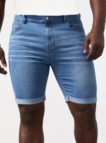 Manfinity RebelGame Men Plus Roll Up Hem Denim Shorts - Light Wash - View 7