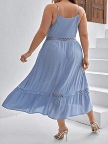 SHEIN VCAY Plus Contrast Lace Ruffle Hem Cami Dress - Baby Blue - View 2