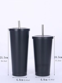 1pc Stainless Steel Straw Tumbler - Black - View 2
