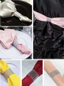 10 Piezas Anillo De Servilleta Con Decoración De Diamantes De Imitación - Plateado - Ver 3