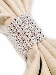 10 Piezas Anillo De Servilleta Con Decoración De Diamantes De Imitación - Plateado - Ver 5