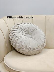 Round Pleated Throw Pillow - Beige - View 2