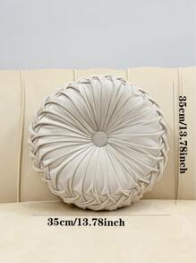 Round Pleated Throw Pillow - Beige - View 6