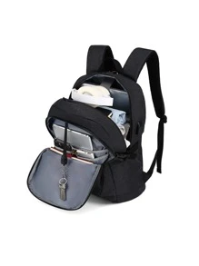 HOTSIR Ba lô máy tính xách tay cỡ lớn Letter Graphic Minimalist Camping Bag - màu đen - Xem 3