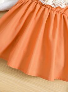 Đầm em bé Tương phản ren Nơ trước Khối Màu Họa tiết hoa - trái cam - Xem 3