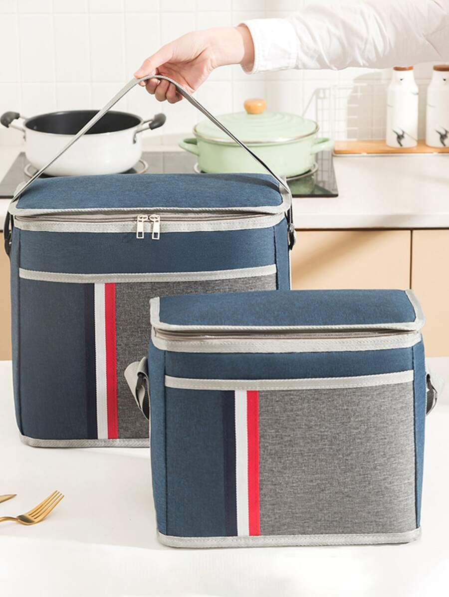 WHICHLIFE 1 Túi Đựng Đồ Ăn Trưa Cách Nhiệt Bằng Polyester Di Động, Túi Đựng Đồ Ăn Trưa Khối Màu Dành Cho Dã Ngoại - Màu xanh lam - Xem 1