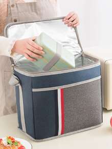 WHICHLIFE 1 Túi Đựng Đồ Ăn Trưa Cách Nhiệt Bằng Polyester Di Động, Túi Đựng Đồ Ăn Trưa Khối Màu Dành Cho Dã Ngoại - Màu xanh lam - Xem 2