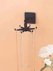 1pc Punch-free Rotating Wall Hook, Simple Black Spiral Design Hanging Storage Holder For Necklace - Black - View 1