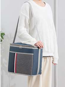 WHICHLIFE 1 Túi Đựng Đồ Ăn Trưa Cách Nhiệt Bằng Polyester Di Động, Túi Đựng Đồ Ăn Trưa Khối Màu Dành Cho Dã Ngoại - Màu xanh lam - Xem 3