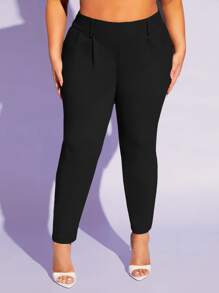 SHEIN SXY Taglie Forti Pantaloni monocolore tasca inclinata - nero - Visualizzare 1