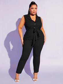 SHEIN SXY Taglie Forti Pantaloni monocolore tasca inclinata - nero - Visualizzare 3