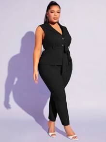 SHEIN SXY Taglie Forti Pantaloni monocolore tasca inclinata - nero - Visualizzare 5