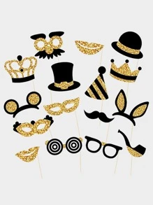 16入組唇部和帽子设计道具，現代眼鏡和帽子裝飾紙照片亭道具婚禮用 - 彩色 - 查看 1