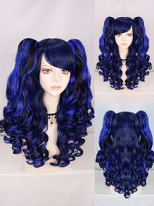 Peluca sintética cosplay largo rizado con tupe - Azul - Ver 1