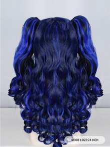 Peluca sintética cosplay largo rizado con tupe - Azul - Ver 2