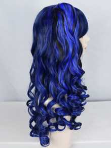 Peluca sintética cosplay largo rizado con tupe - Azul - Ver 6