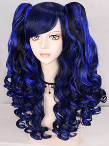 Peluca sintética cosplay largo rizado con tupe - Azul - Ver 5