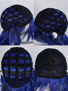 Peluca sintética cosplay largo rizado con tupe - Azul - Ver 8