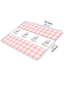 WHICHLIFE 1pc Plaid Print Outdoor Picnic Mat, Modern Geometric Pattern Polyester Picnic Blanket For Outdoor - Pink - View 3