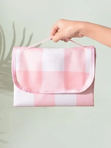 WHICHLIFE 1pc Plaid Print Outdoor Picnic Mat, Modern Geometric Pattern Polyester Picnic Blanket For Outdoor - Pink - View 4