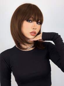 短直筒人造假髮帶劉海 - 棕色 - 查看 3