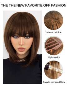 短直筒人造假髮帶劉海 - 棕色 - 查看 6