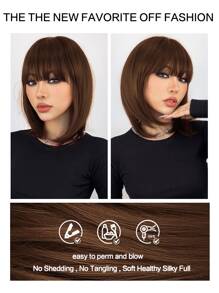 短直筒人造假髮帶劉海 - 棕色 - 查看 7