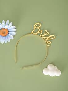 1入組字母裝飾派對髮帶、現代鑽石和字母裝飾鐵藝派對髮箍適合婚禮 - 金色 - 查看 2